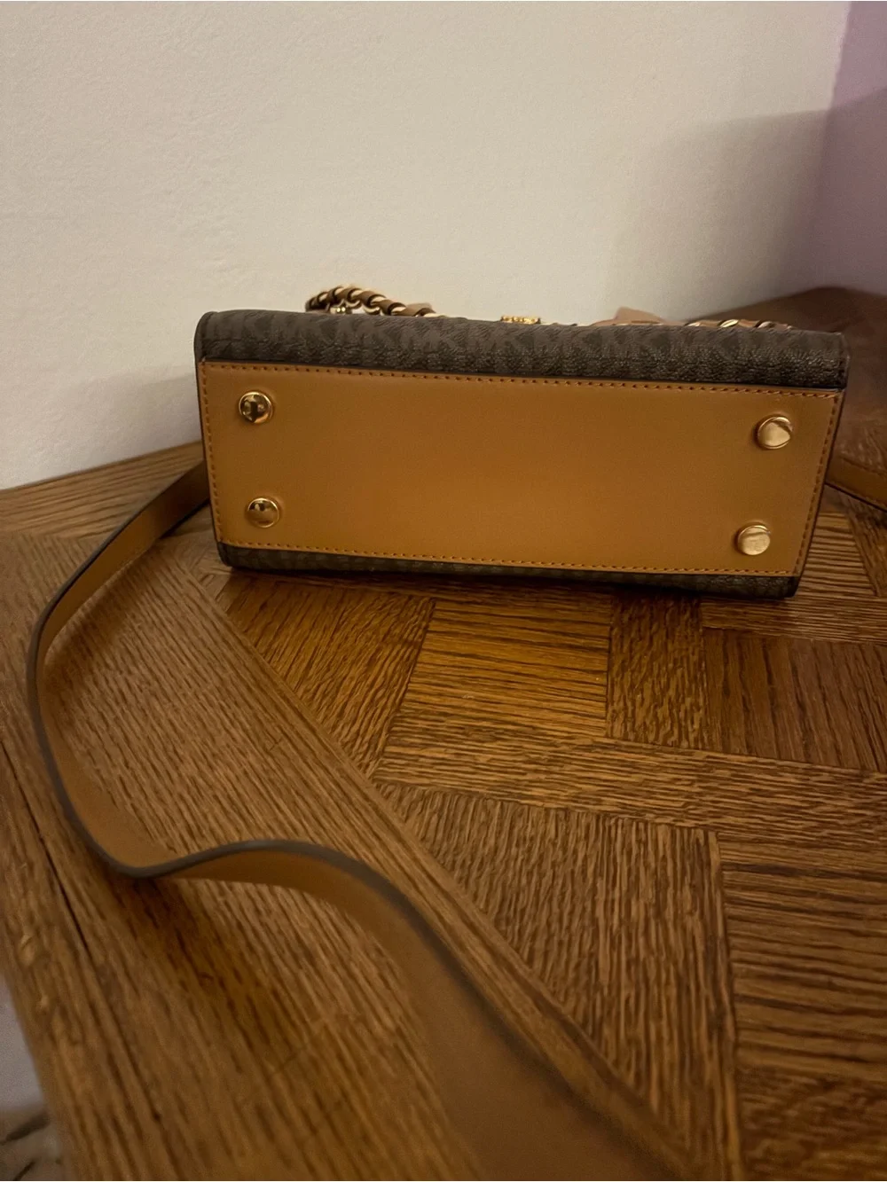 Michael Kors Tan & Brown Signature Chain-Handle Satchel
